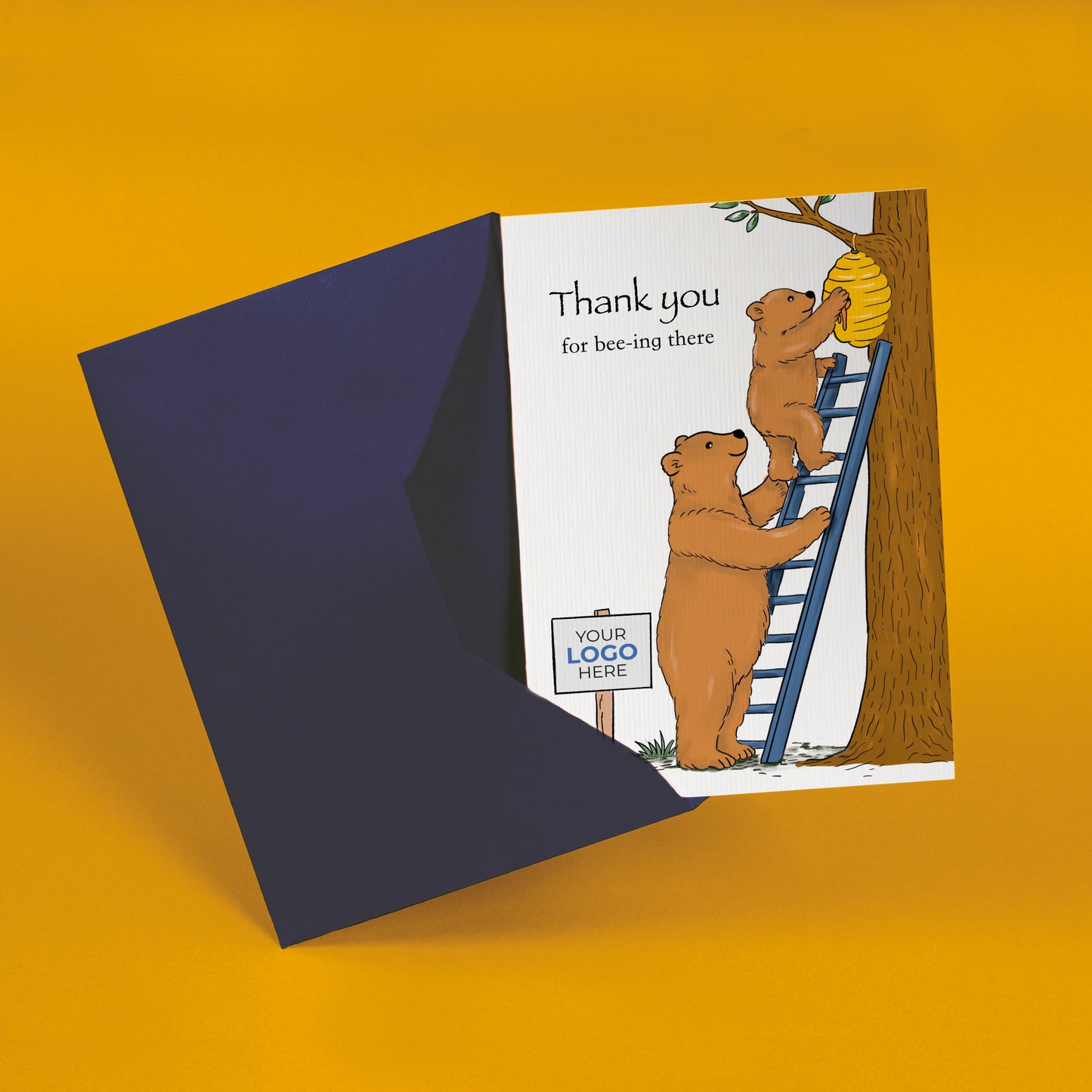 #414 - ‘Bears Reaching for Honey’  Branded Client Thank You Cards