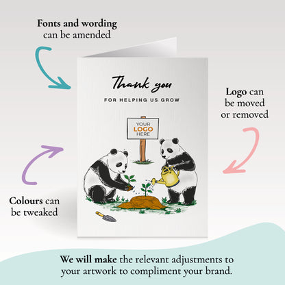 #415 - ‘Panda Bears Gardening’  Branded Client Thank You Cards