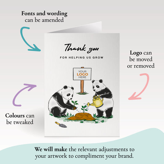 #415 - ‘Panda Bears Gardening’  Branded Client Thank You Cards