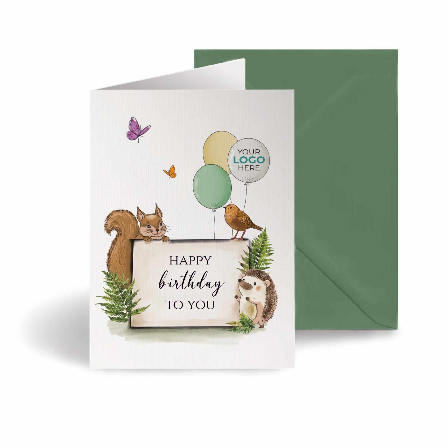 #416 - ‘Forest Friends with Sign’ Branded Birthday Cards