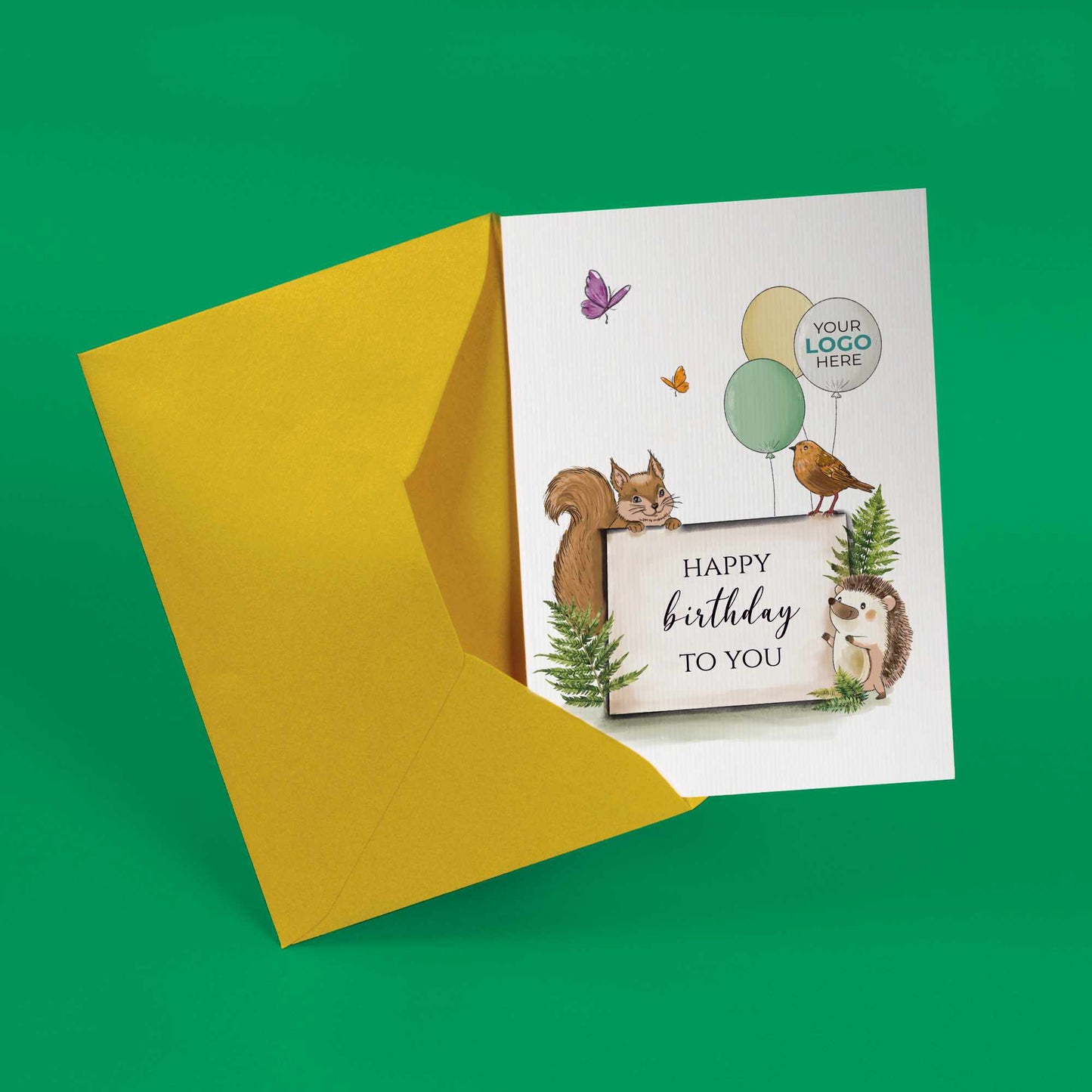 #416 - ‘Forest Friends with Sign’ Branded Birthday Cards
