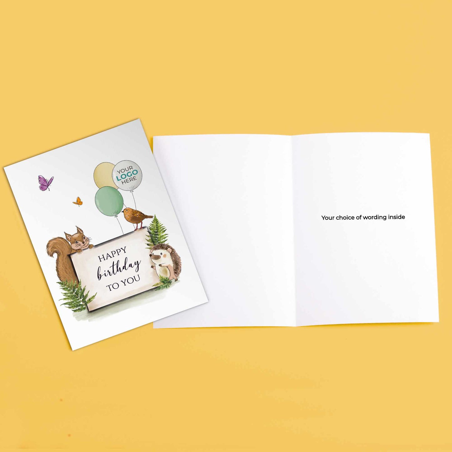 #416 - ‘Forest Friends with Sign’ Branded Birthday Cards