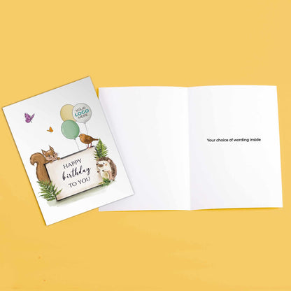 #416 - ‘Forest Friends with Sign’ Branded Birthday Cards