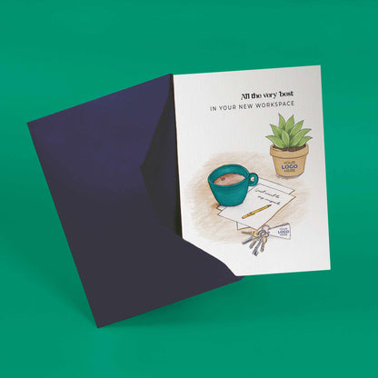 #418 - ‘Mug & Note with Plant' Business Branded Cards