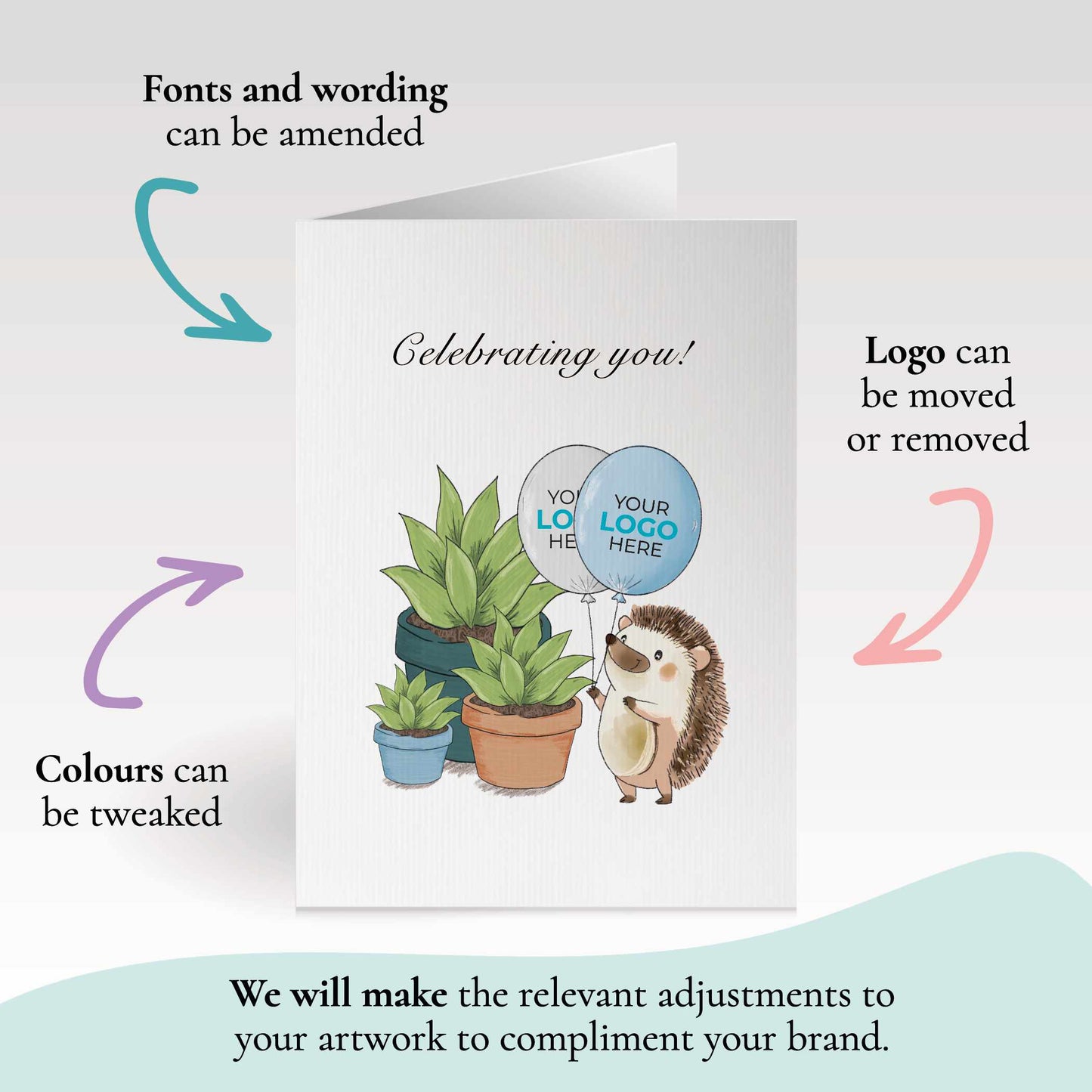 #420 - ‘Hedgehog with Plants’ Branded Greeting Cards