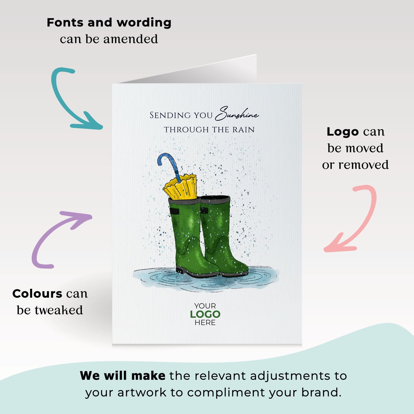 #428 - ‘Wellies & Umbrella’ Company Branded Well Soon Cards