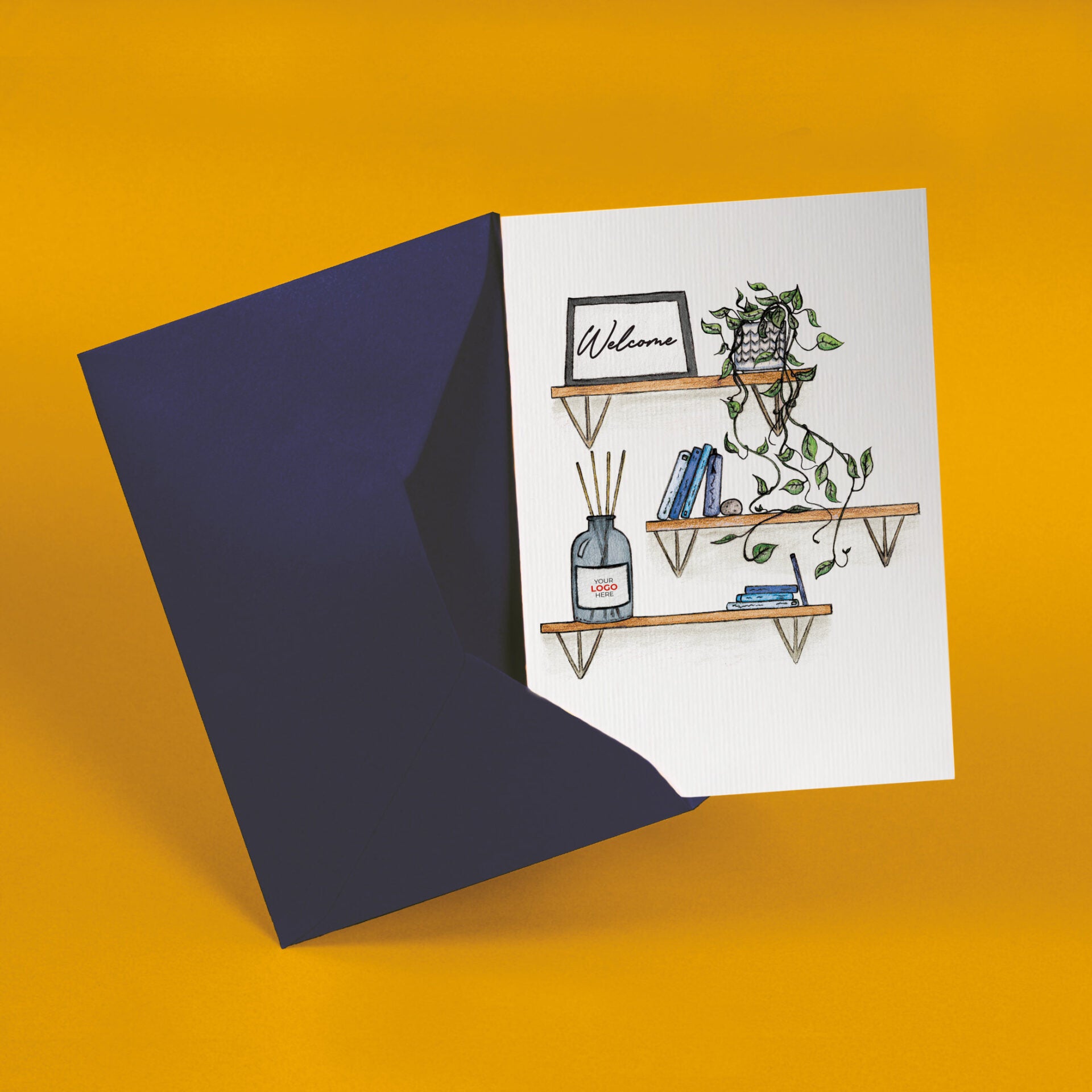 ‘Shelves’ Personalised Corporate Branded Welcome Greeting Cards image 2
