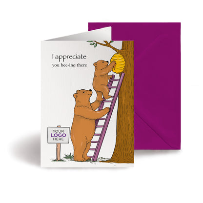 #437 - ‘Bears Reaching Honey’ Personalised Education Greeting Cards