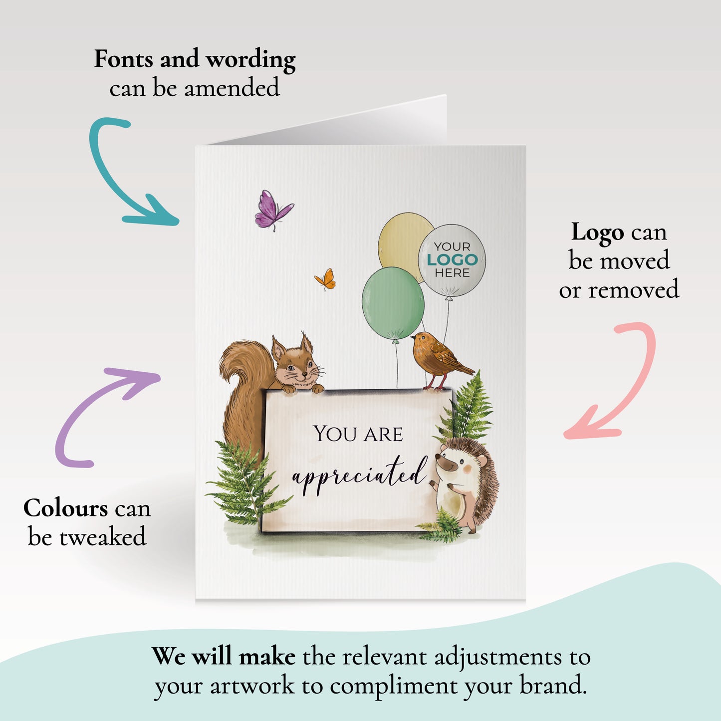 #438 - ‘Forest Friends with Sign’ Personalised Greeting Cards