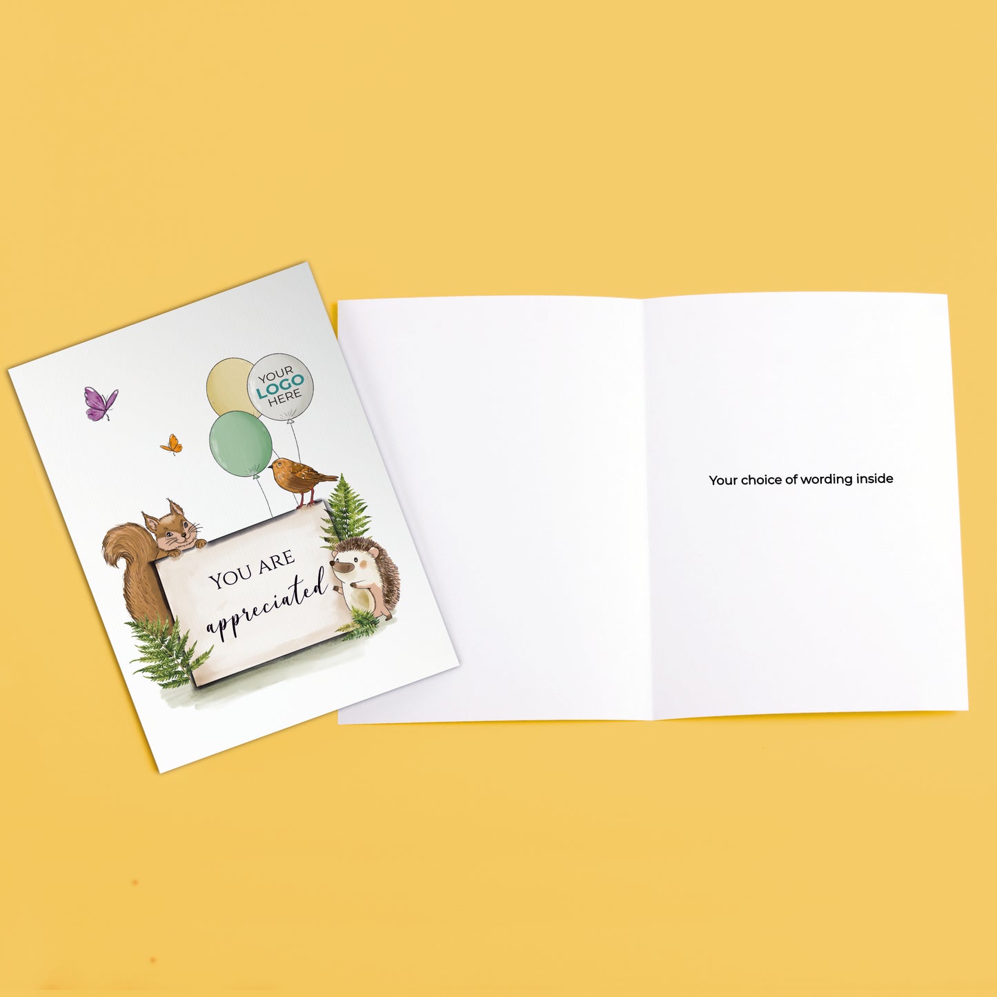 #438 - ‘Forest Friends with Sign’ Personalised Greeting Cards