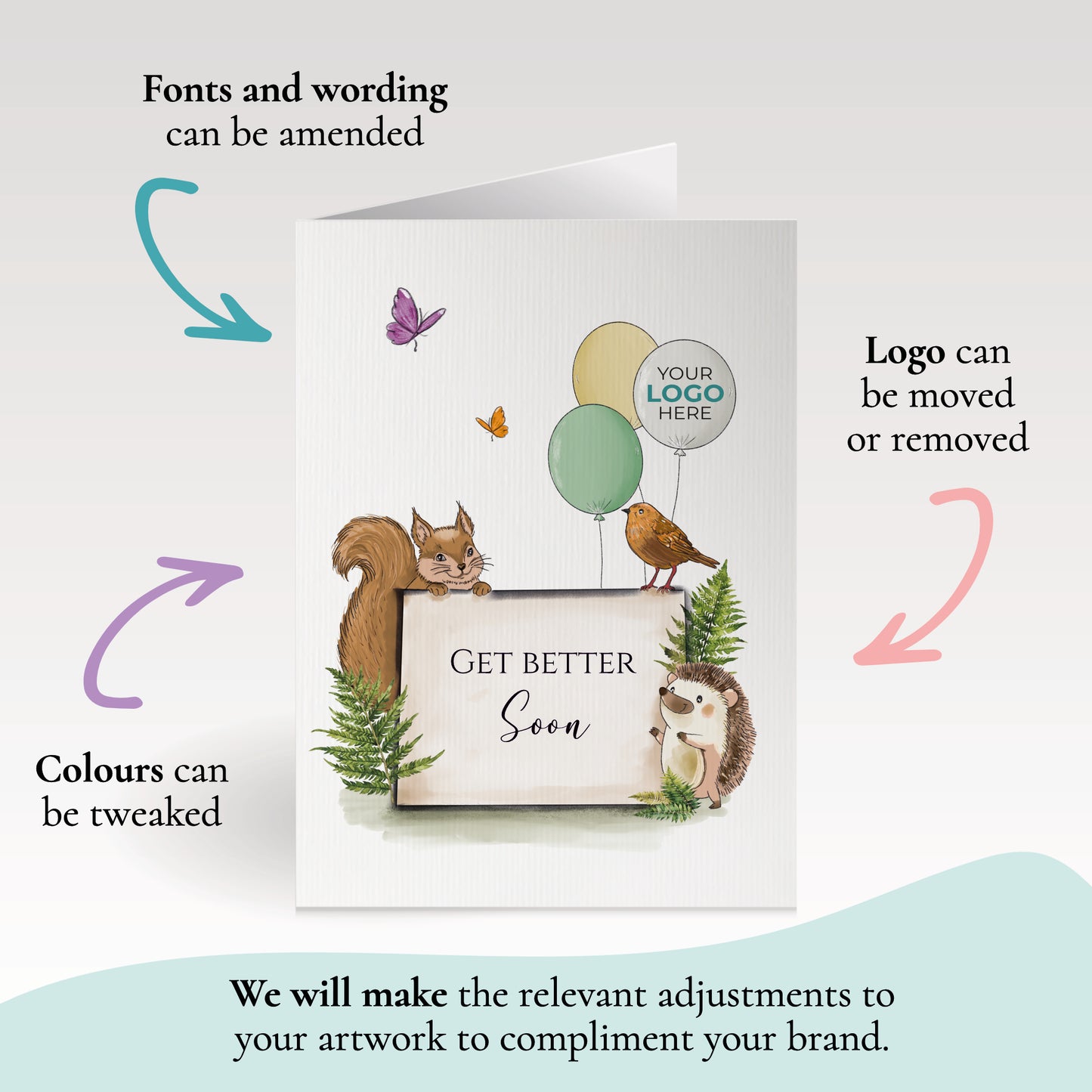 #439 - ‘Forest Friends with Sign’ Personalised Get Well Soon Greeting Cards