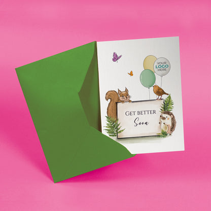 #439 - ‘Forest Friends with Sign’ Personalised Get Well Soon Greeting Cards