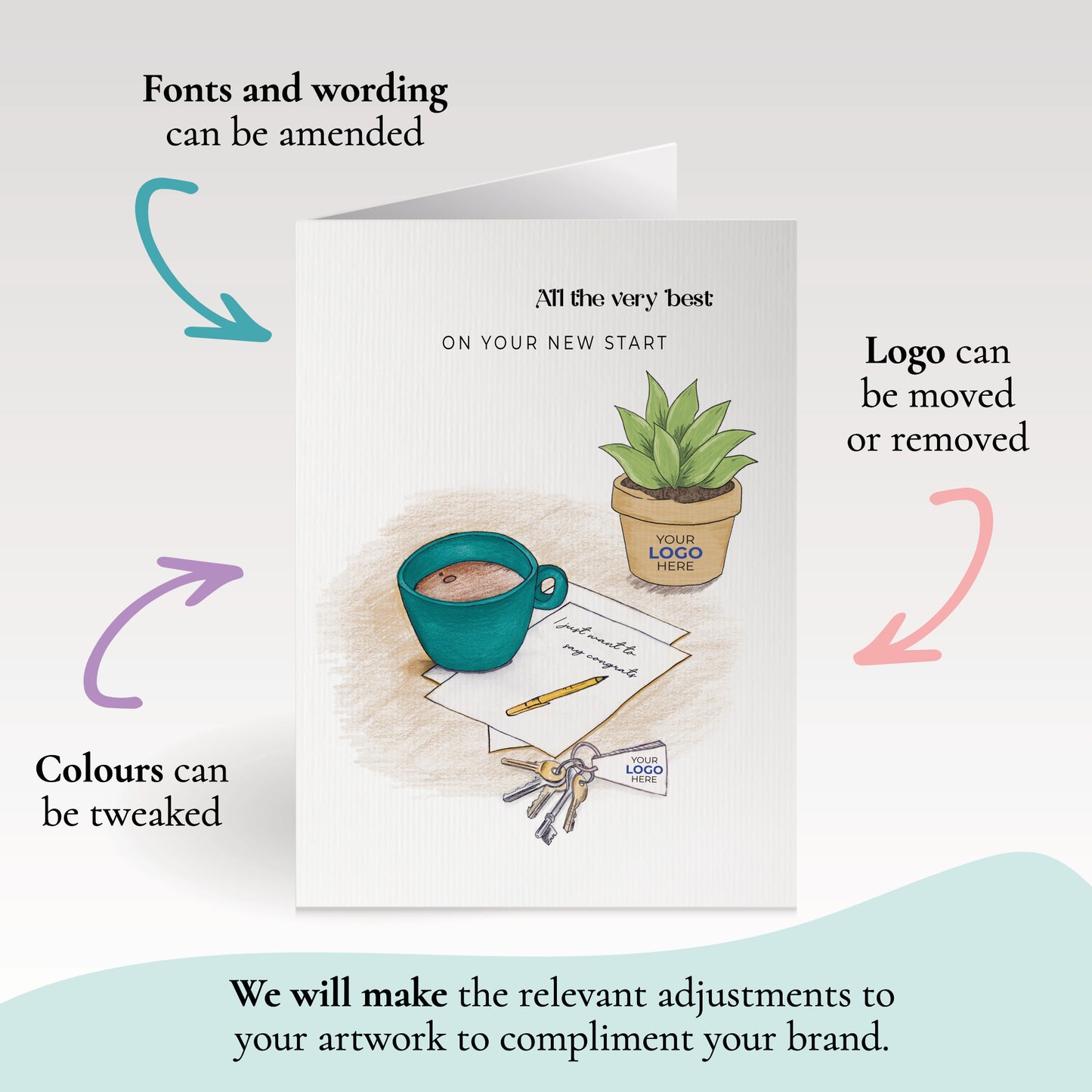 #440 - ‘Mug & Note with Plant’ Branded Greeting Cards