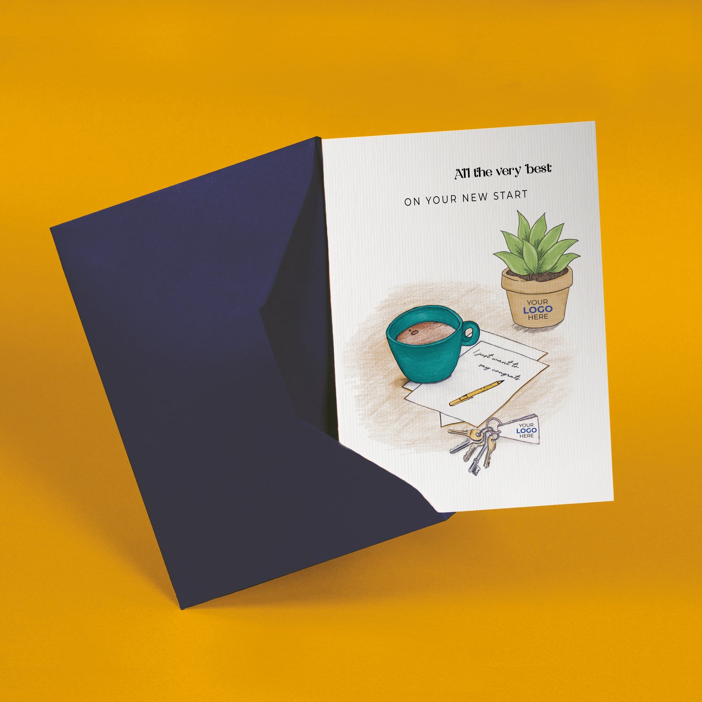 #440 - ‘Mug & Note with Plant’ Branded Greeting Cards