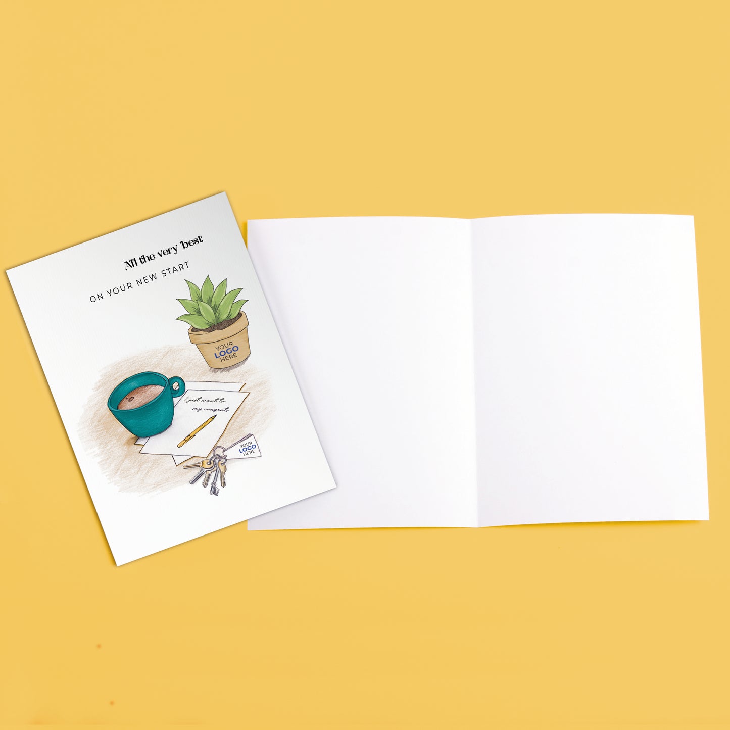 #440 - ‘Mug & Note with Plant’ Branded Greeting Cards