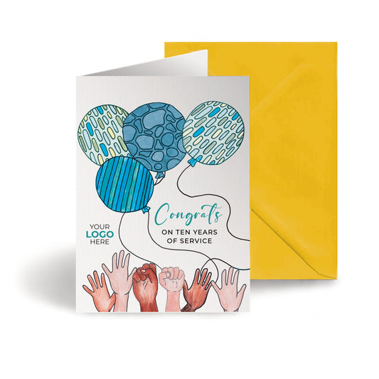 ‘Balloons & Hands’ Personalised Corporate Branded Anniversary Greeting Cards image 0