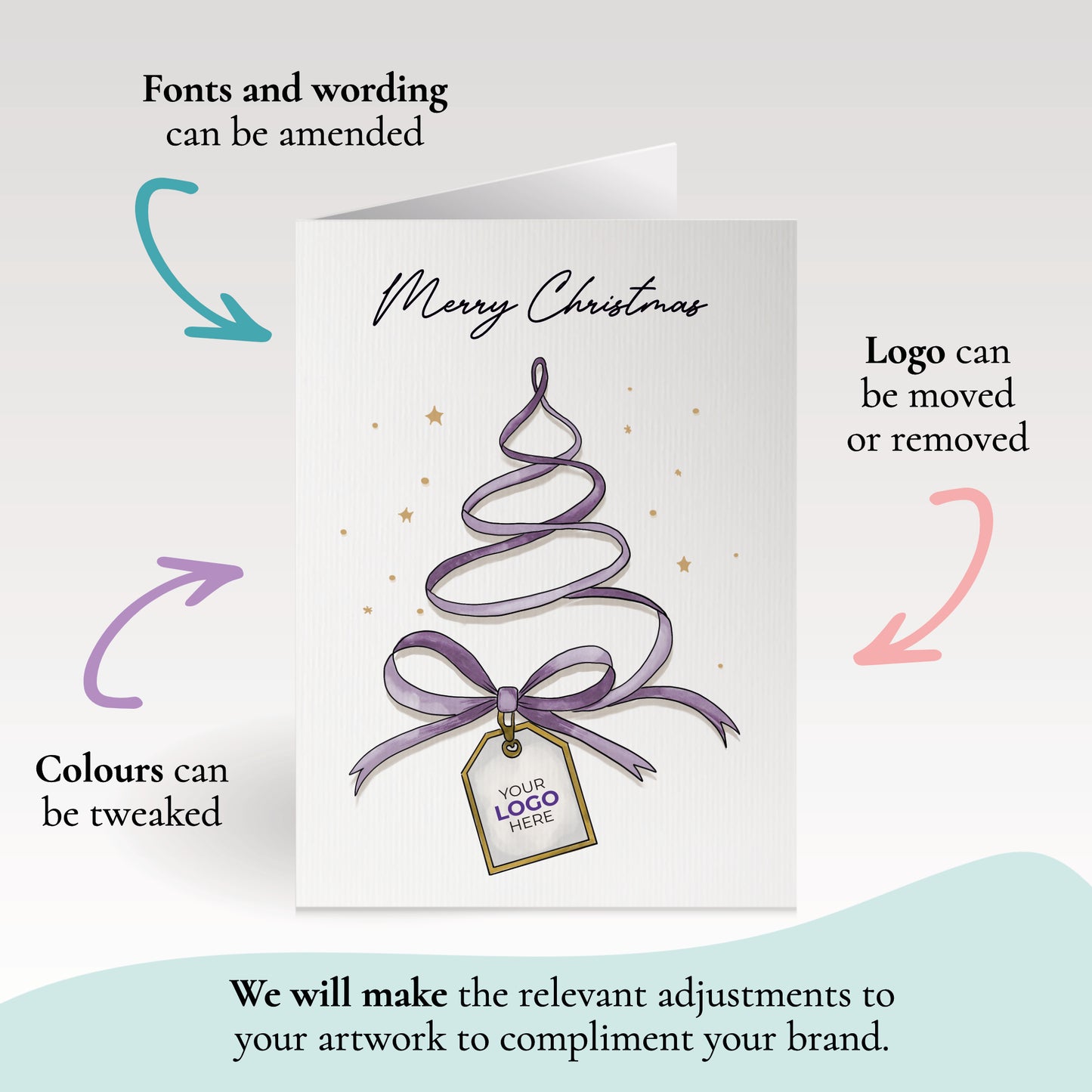 #445 - ‘Christmas Tree Ribbon' Personalised Company Christmas Cards