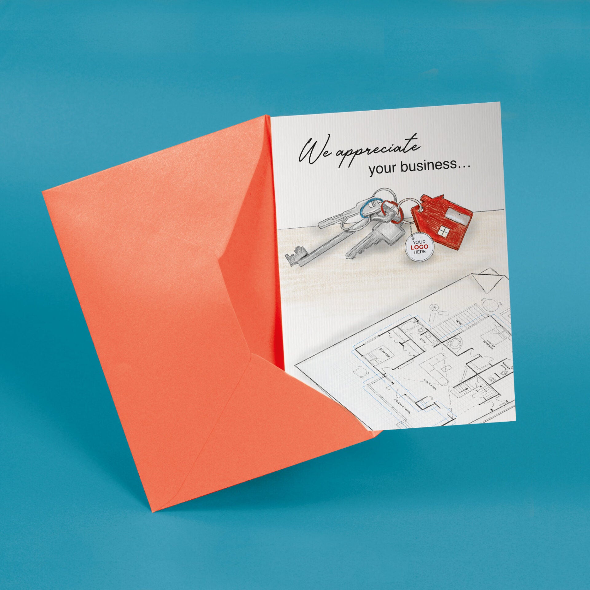 Keys & Floorplan' Personalised Corporate Branded Property Greeting Cards image 2