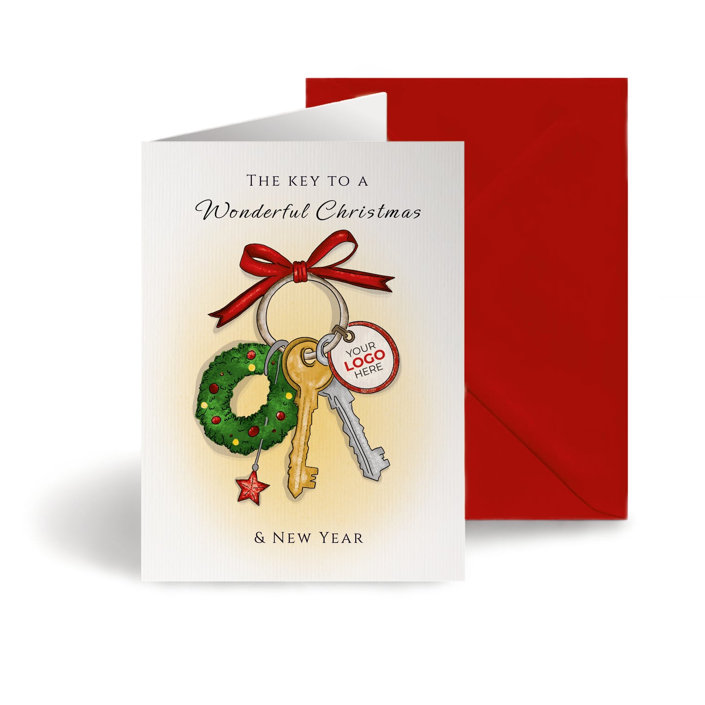 #446 - ‘Festive Keys & Bow' Personalised Company Christmas Cards
