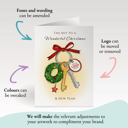 #446 - ‘Festive Keys & Bow' Personalised Company Christmas Cards
