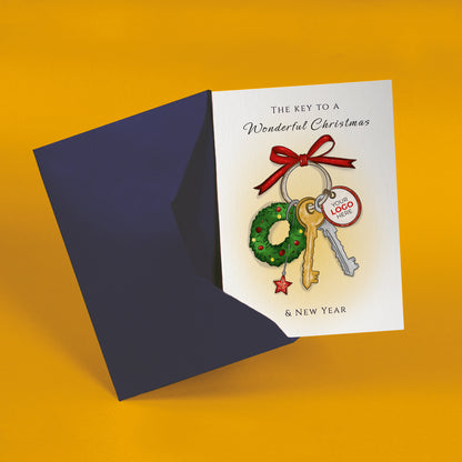 #446 - ‘Festive Keys & Bow' Personalised Company Christmas Cards