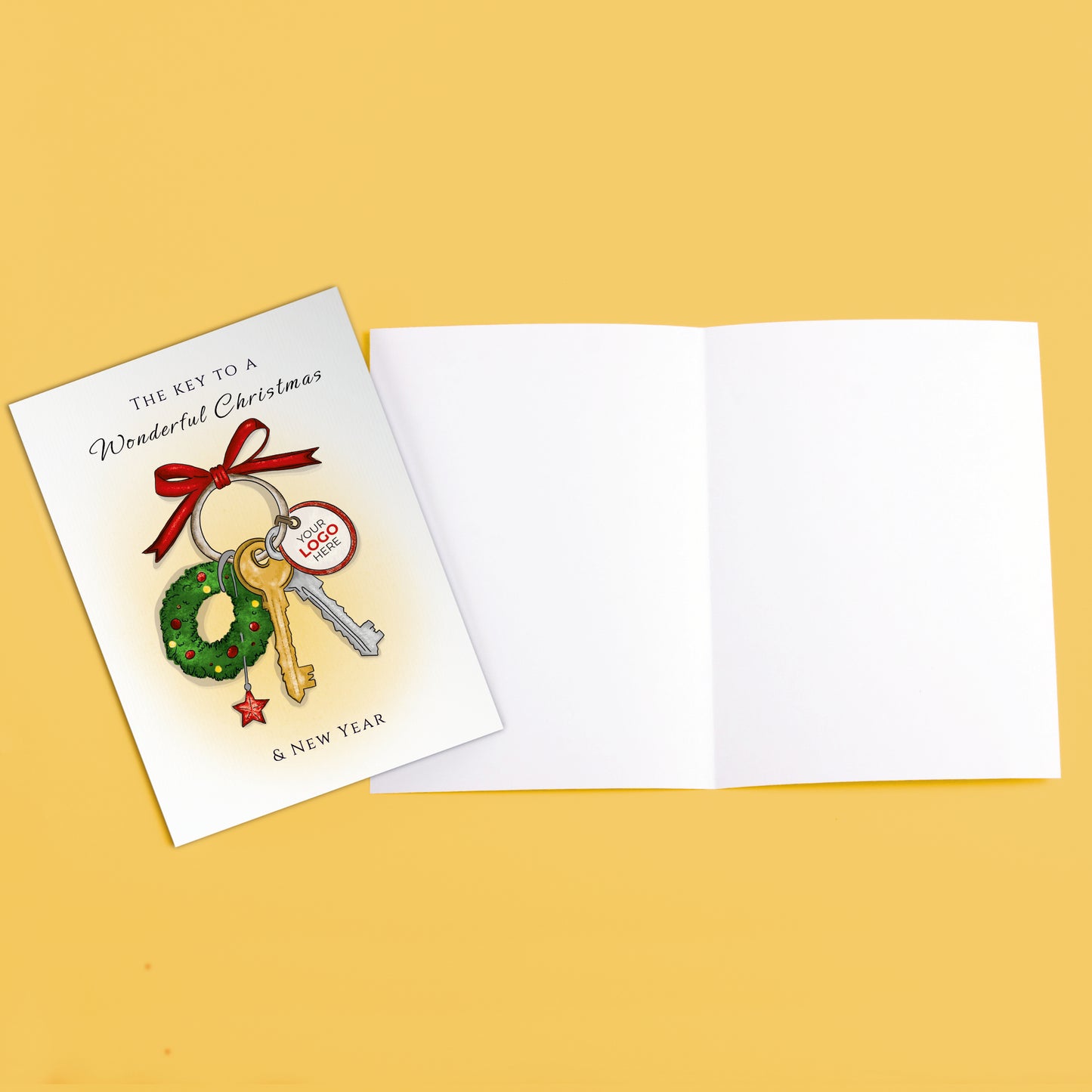 #446 - ‘Festive Keys & Bow' Personalised Company Christmas Cards