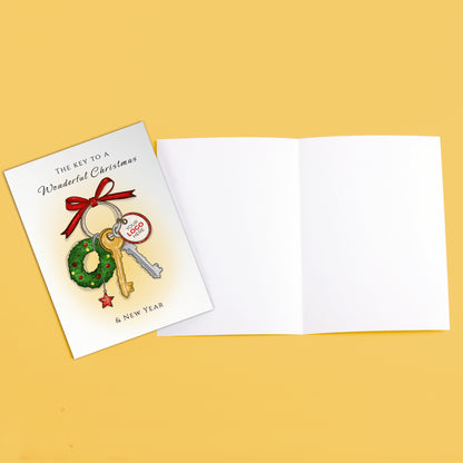 #446 - ‘Festive Keys & Bow' Personalised Company Christmas Cards