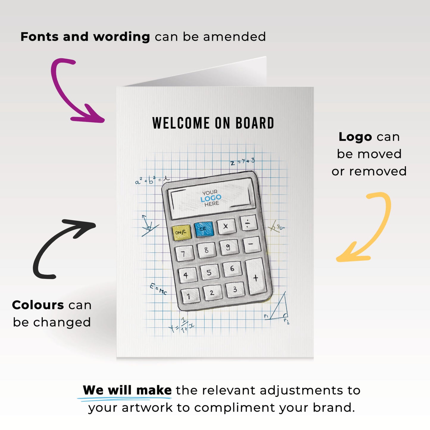 ‘Calculator’ Personalised Corporate Branded Welcome Greeting Cards image 1