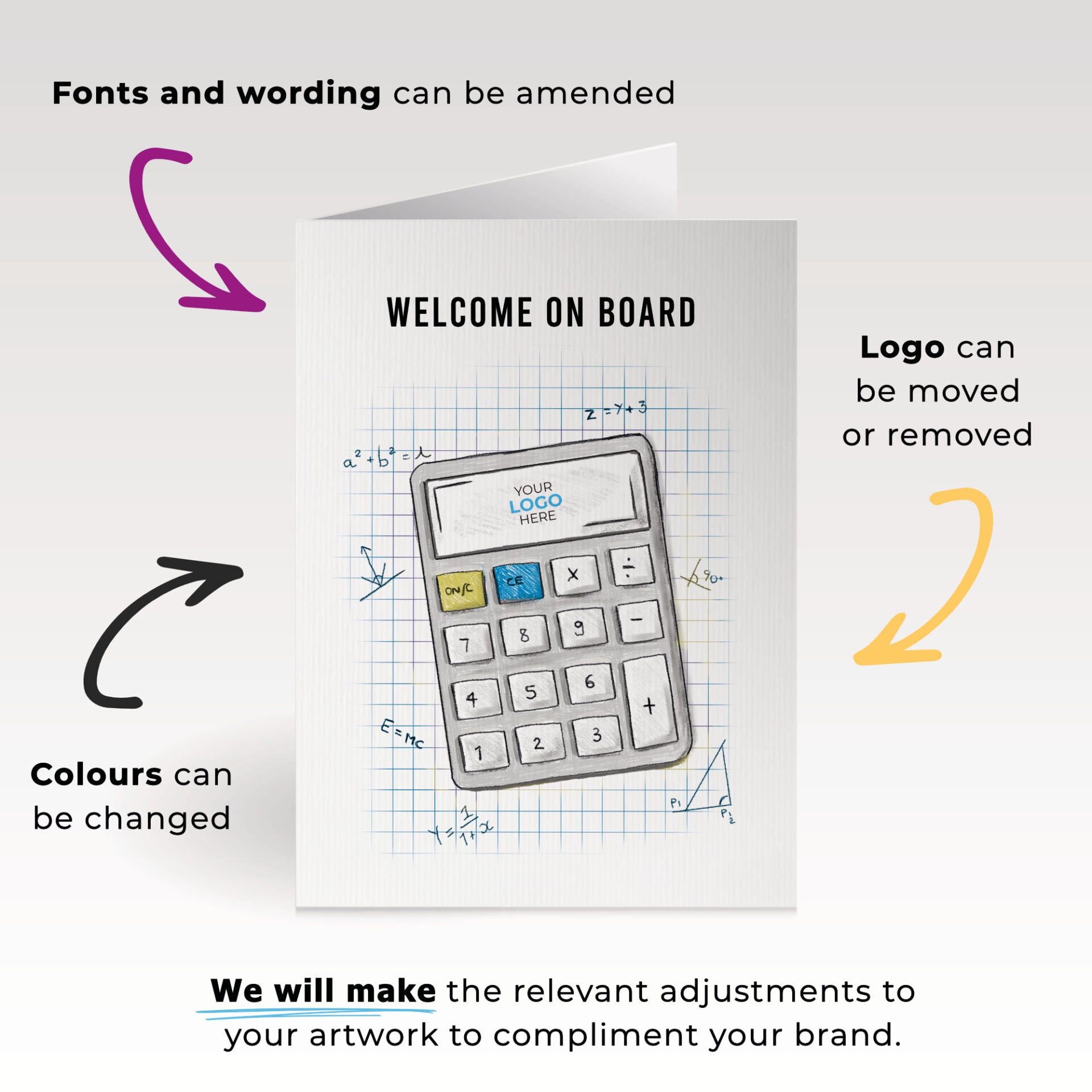 ‘Calculator’ Personalised Corporate Branded Welcome Greeting Cards image 1