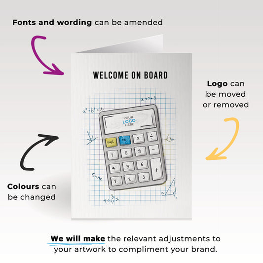 ‘Calculator’ Personalised Corporate Branded Welcome Greeting Cards image 1