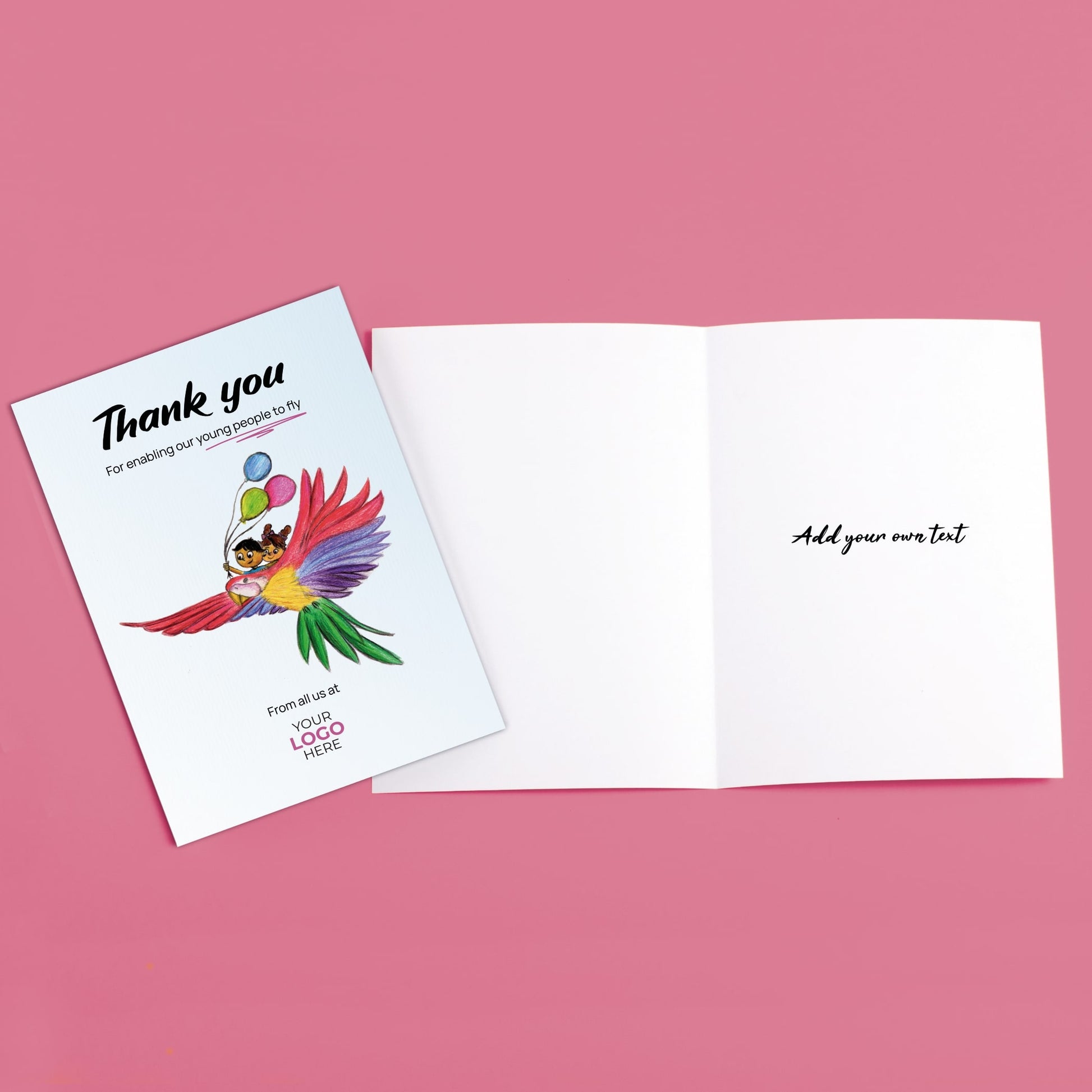 ‘Parrot with Children’ Personalised Corporate Branded Education Greeting Cards image 3