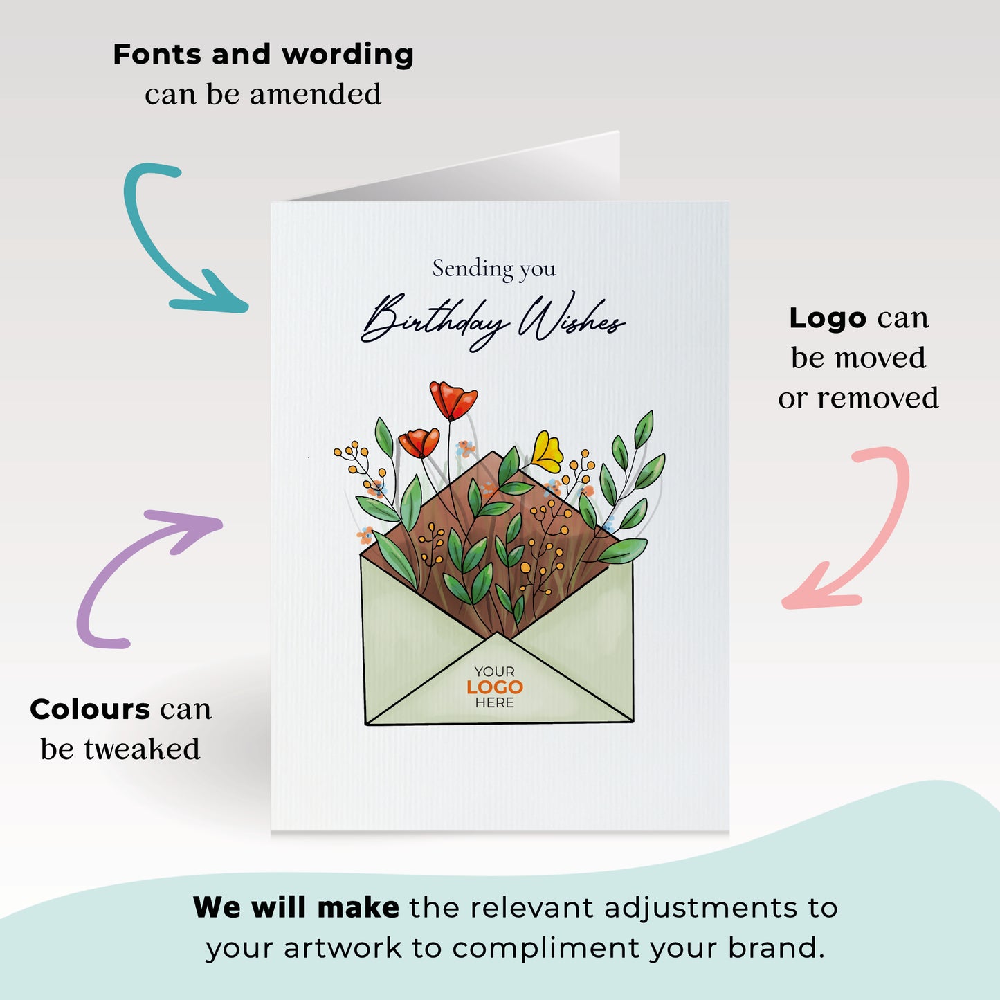 #459 - ‘Envelope with Wildflowers’ Personalised Greeting Cards