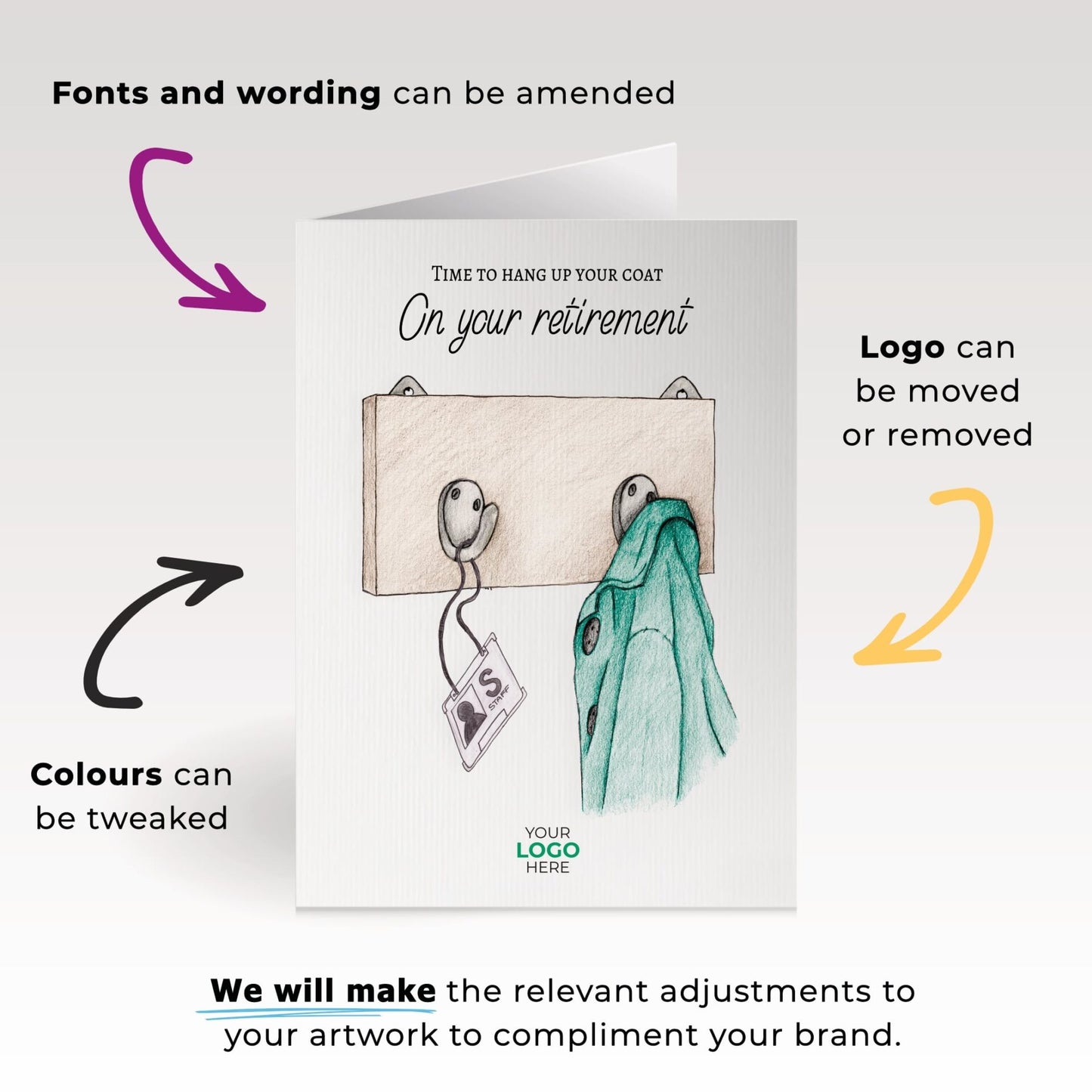 ‘Hanging Coat’ Personalised Corporate Branded Retirement Greeting Cards image 1