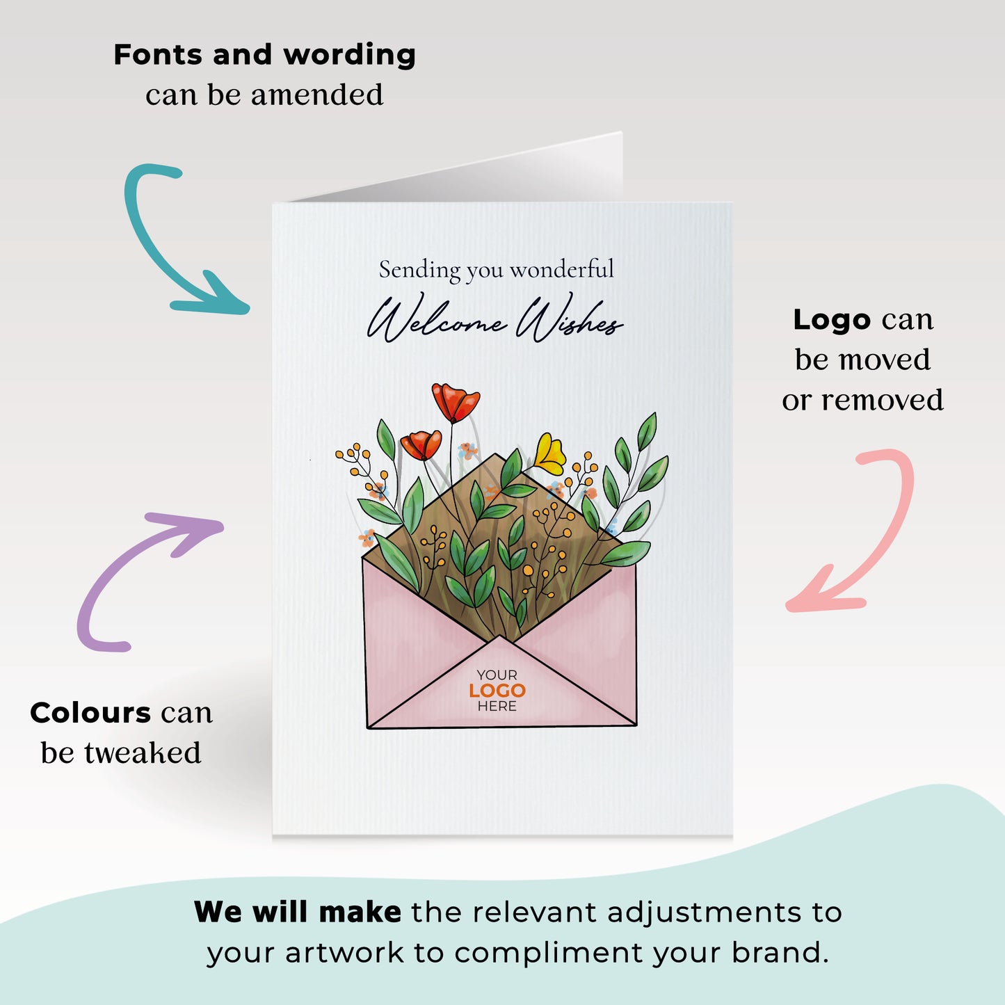 #460 - ‘Envelope with Wildflowers’ Personalised Greeting Cards