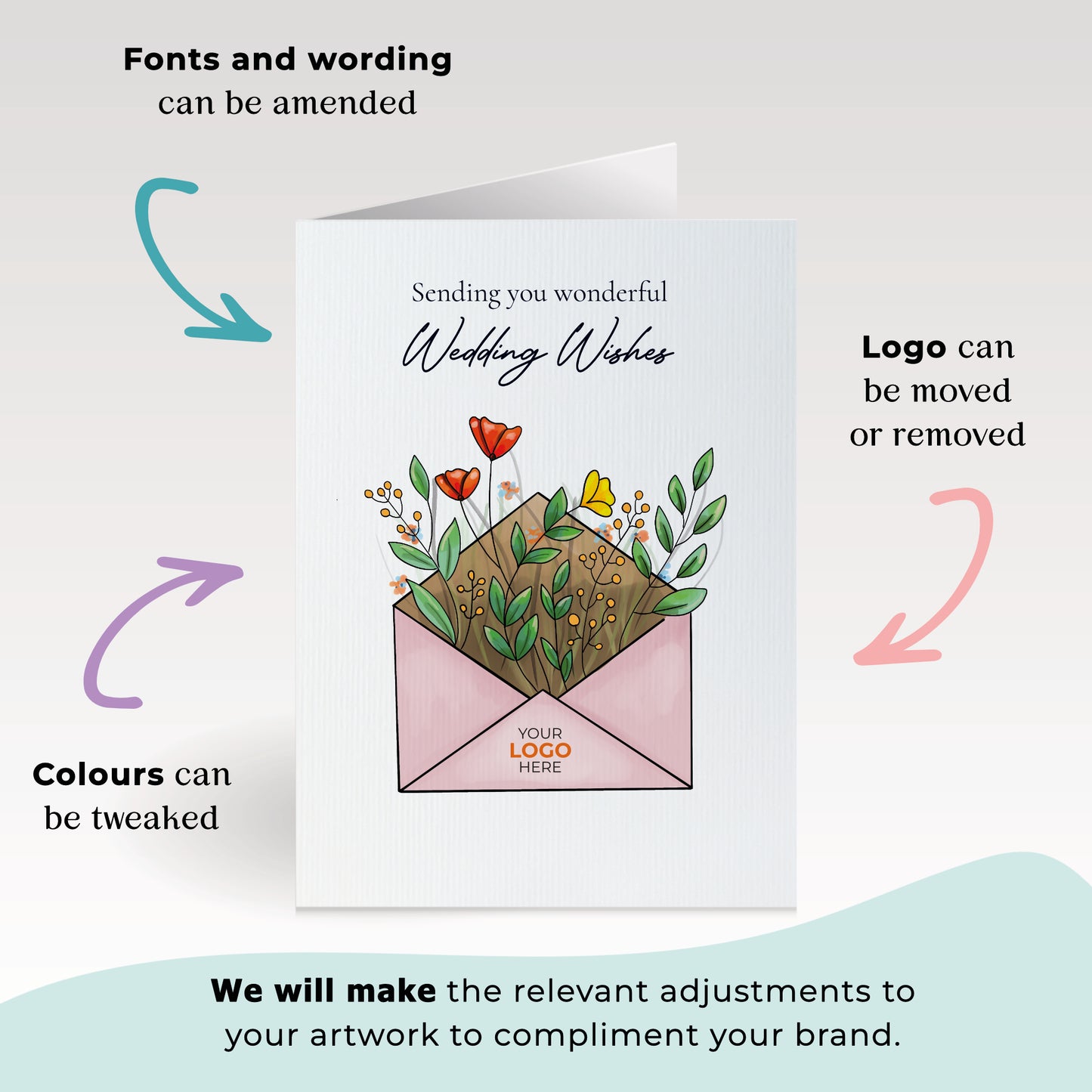 #461 - ‘Envelope with Wildflowers’ Personalised Greeting Cards