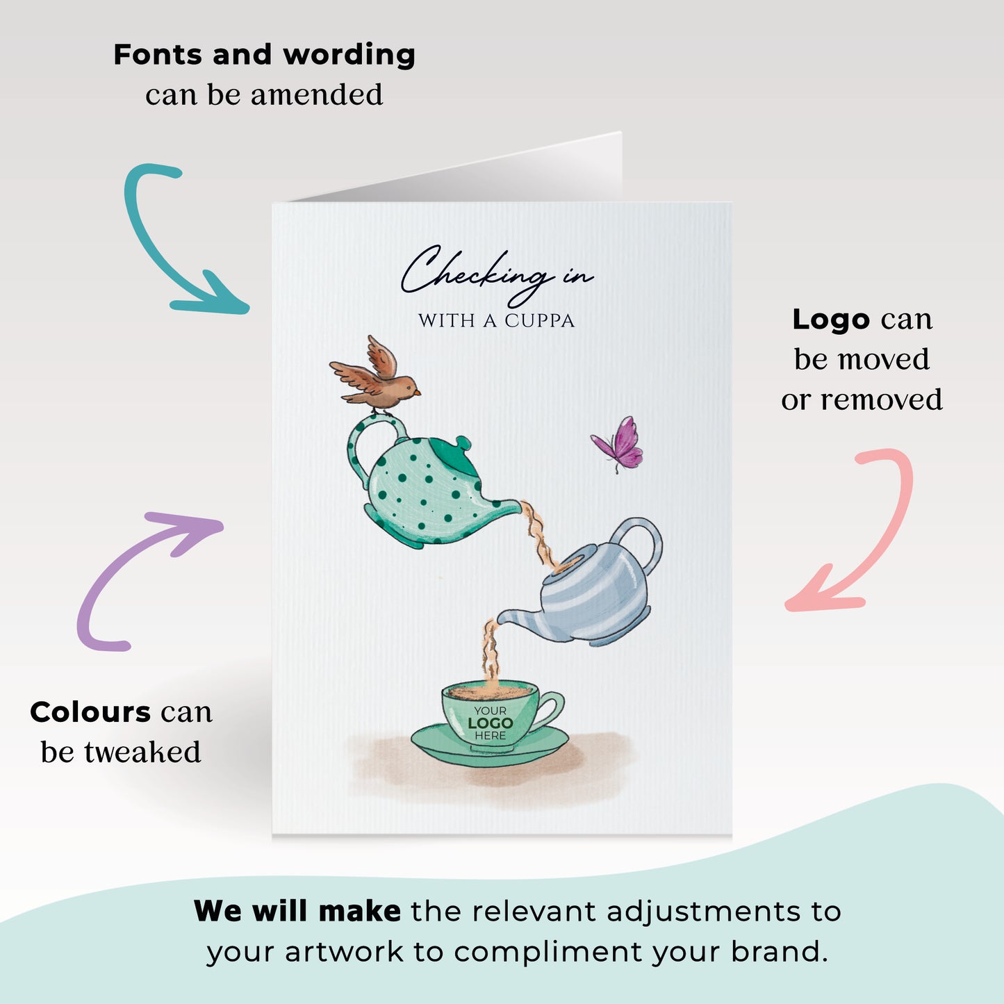#464 - ‘Pouring Teapots’ Personalised Greeting Cards
