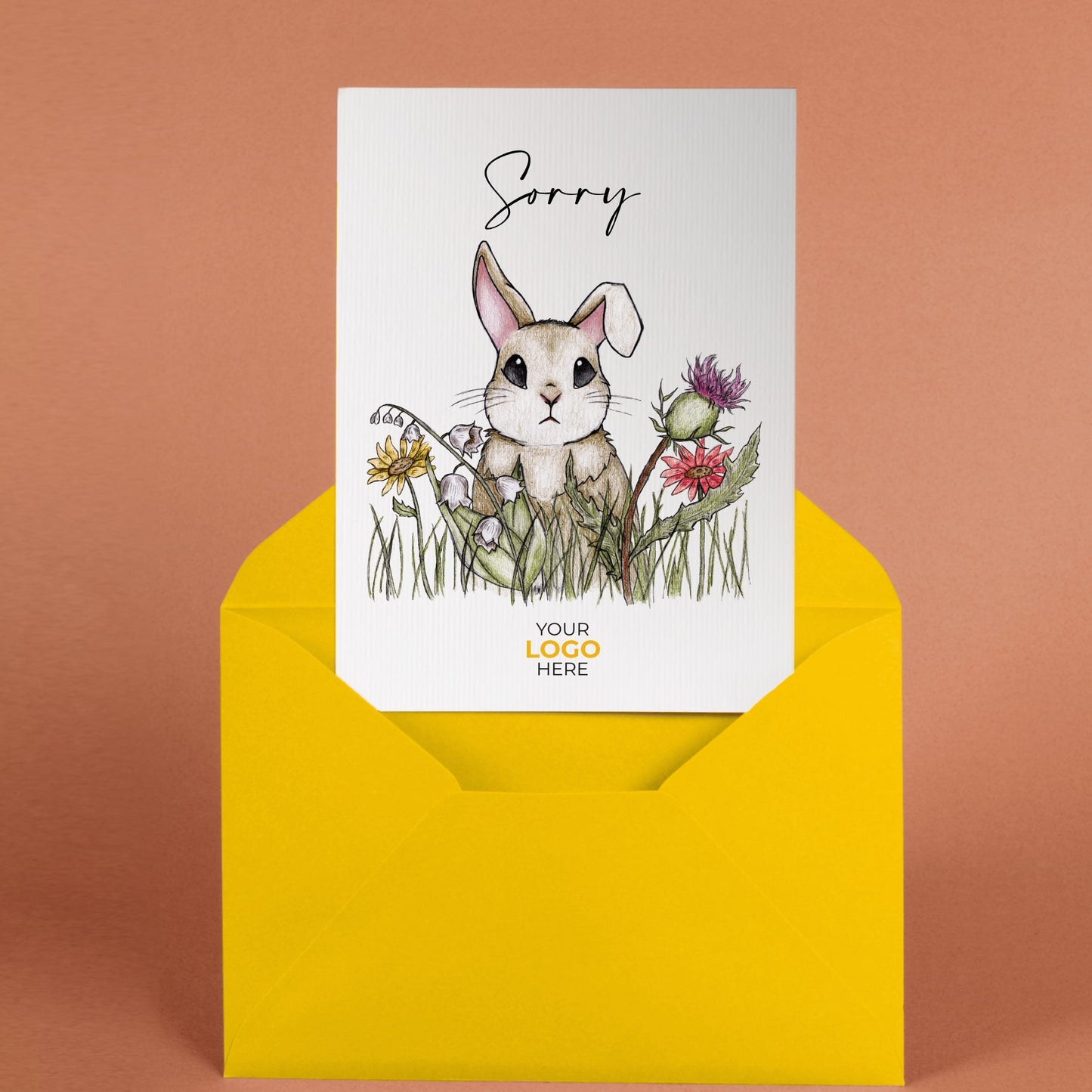 Bunny Through Flowers’ Personalised Corporate Branded Sorry Greeting Cards image 2