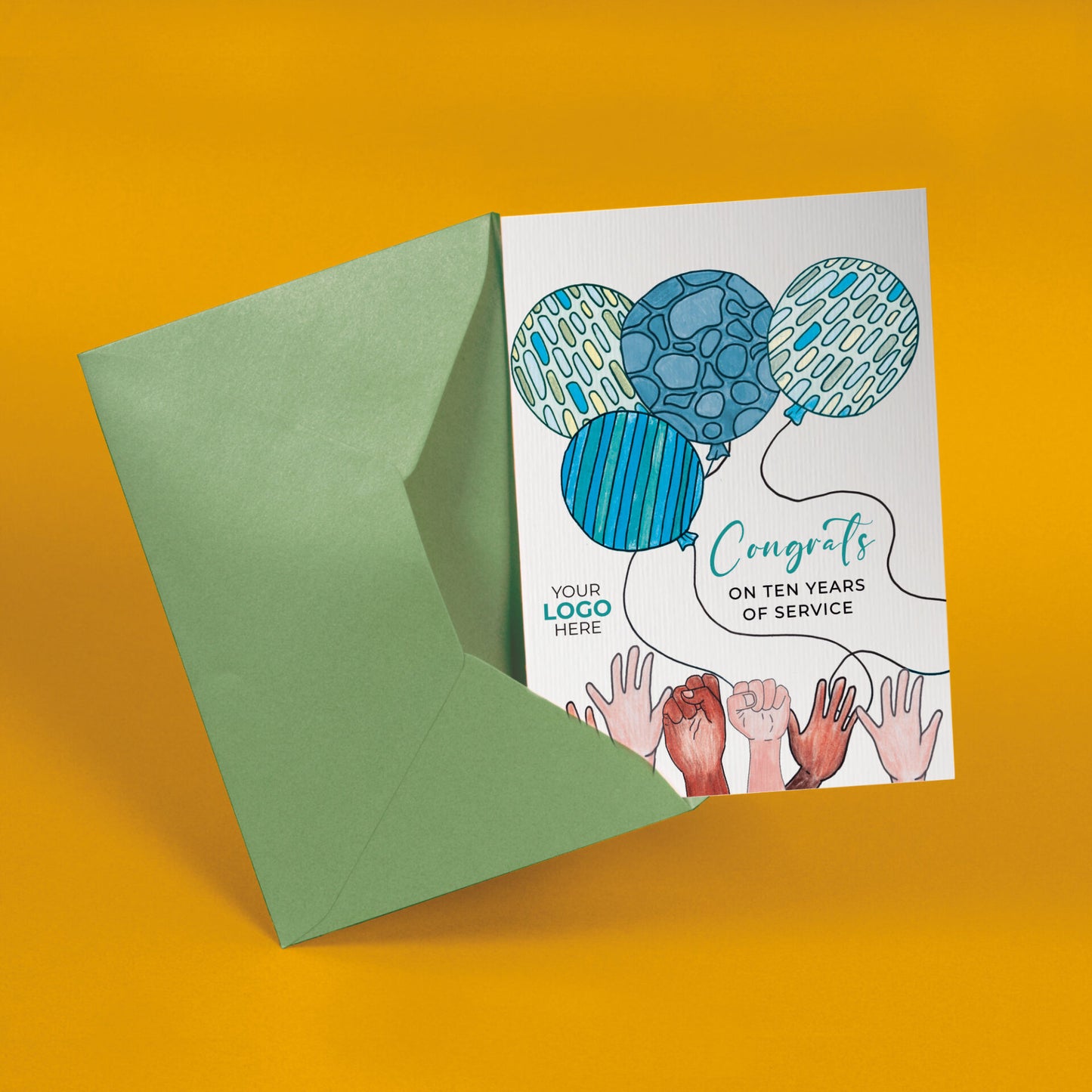‘Balloons & Hands’ Personalised Corporate Branded Anniversary Greeting Cards image 2