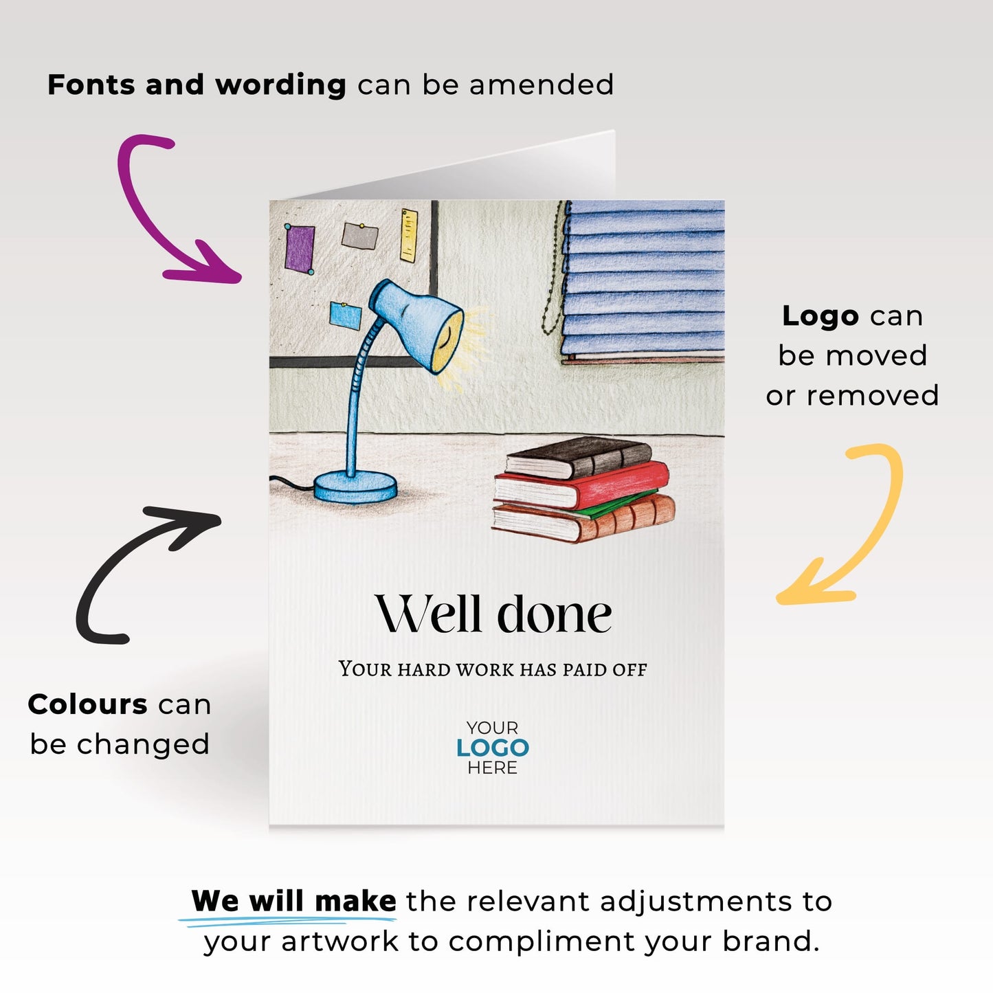‘Study Desk’ Personalised Corporate Branded Education Greeting Cards image 1