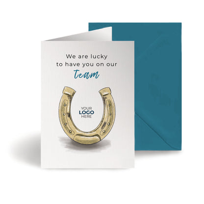 Lucky Horseshoe’ Personalised Corporate Branded Staff Appreciation Greeting Cards image 0