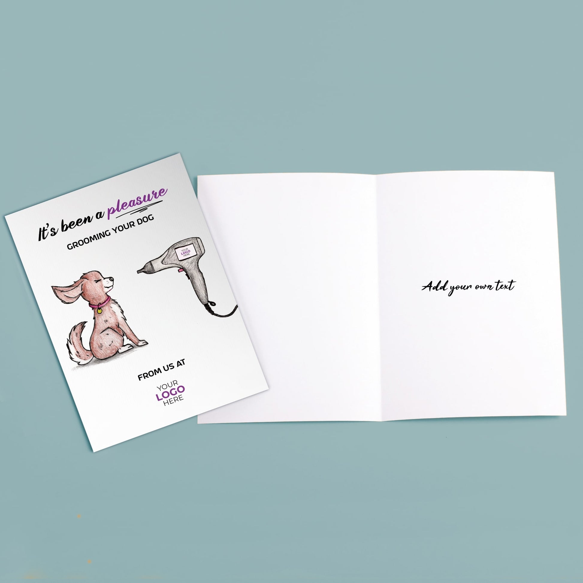 ‘Dog With Hairdryer’ Personalised Corporate Branded All Things Dogs Greeting Cards image 2