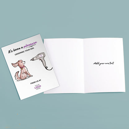 ‘Dog With Hairdryer’ Personalised Corporate Branded All Things Dogs Greeting Cards image 2