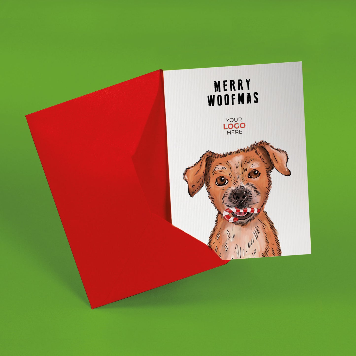 ‘Dog & Candy Cane' Personalised Company Christmas Cards image 1