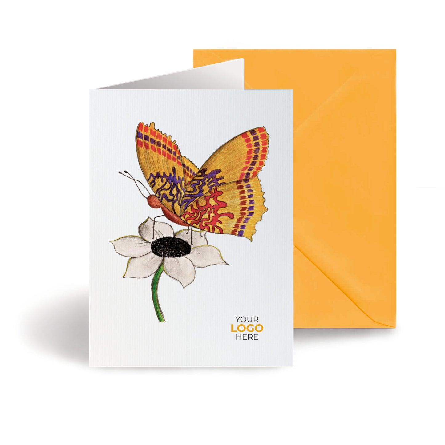 ‘Butterfly on Flower’ Personalised Corporate Branded Open Greeting Cards image 0