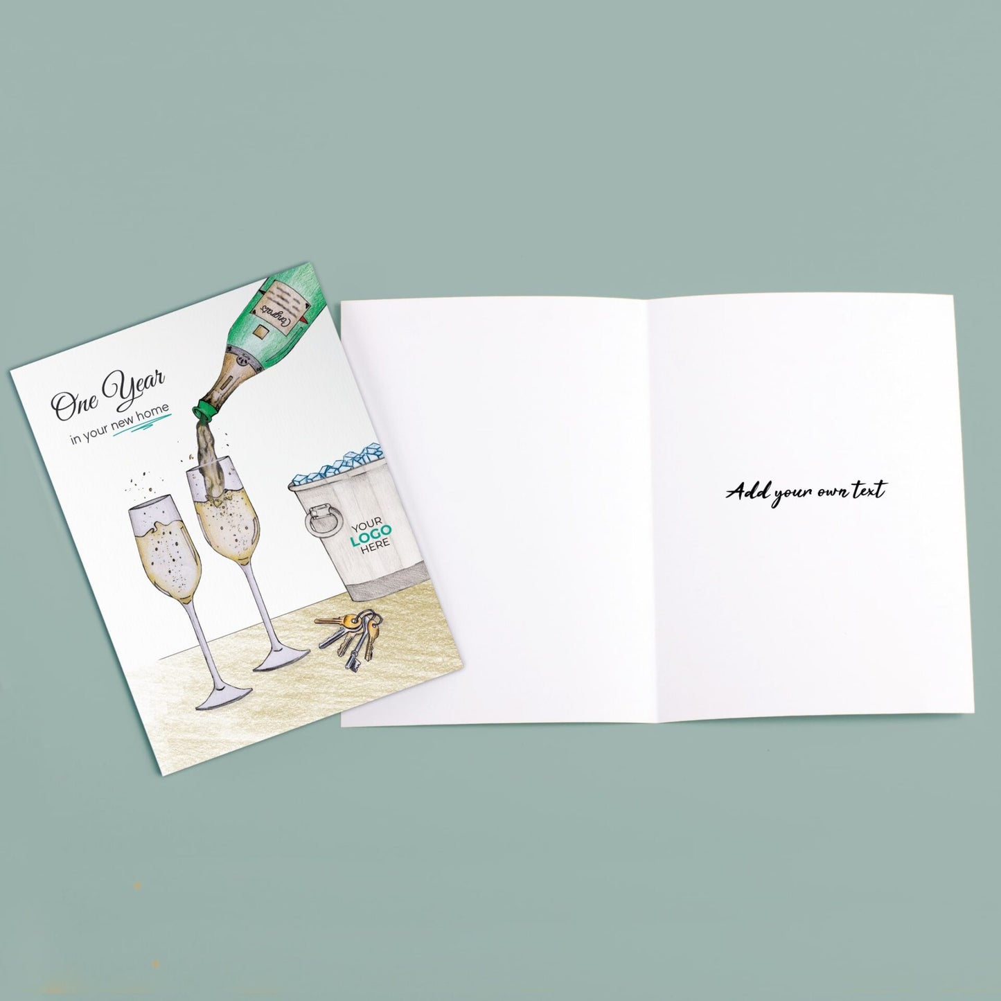 ‘Pouring Champagne’ Personalised Corporate Branded Property Greeting Cards image 3