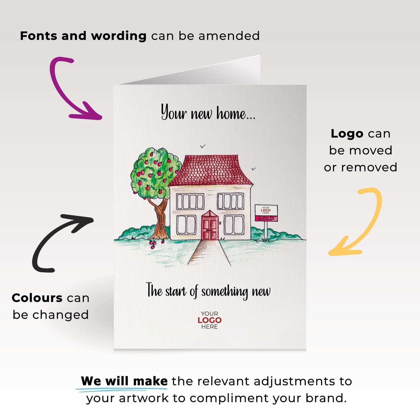 ‘Apple Tree House’ Personalised Corporate Branded Property Greeting Cards image 1