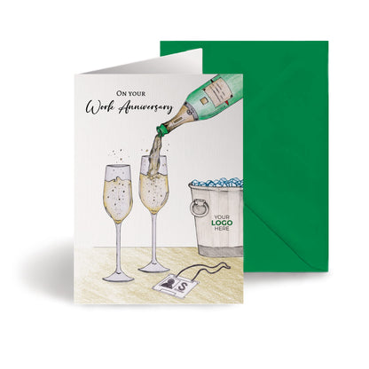 ‘Pouring Champagne’ Personalised Corporate Branded New Job Greeting Cards image 0
