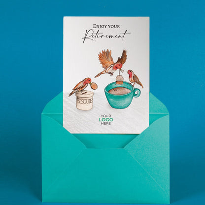 Birds Making Tea’ Personalised Corporate Branded Retirement Greeting Cards image 2