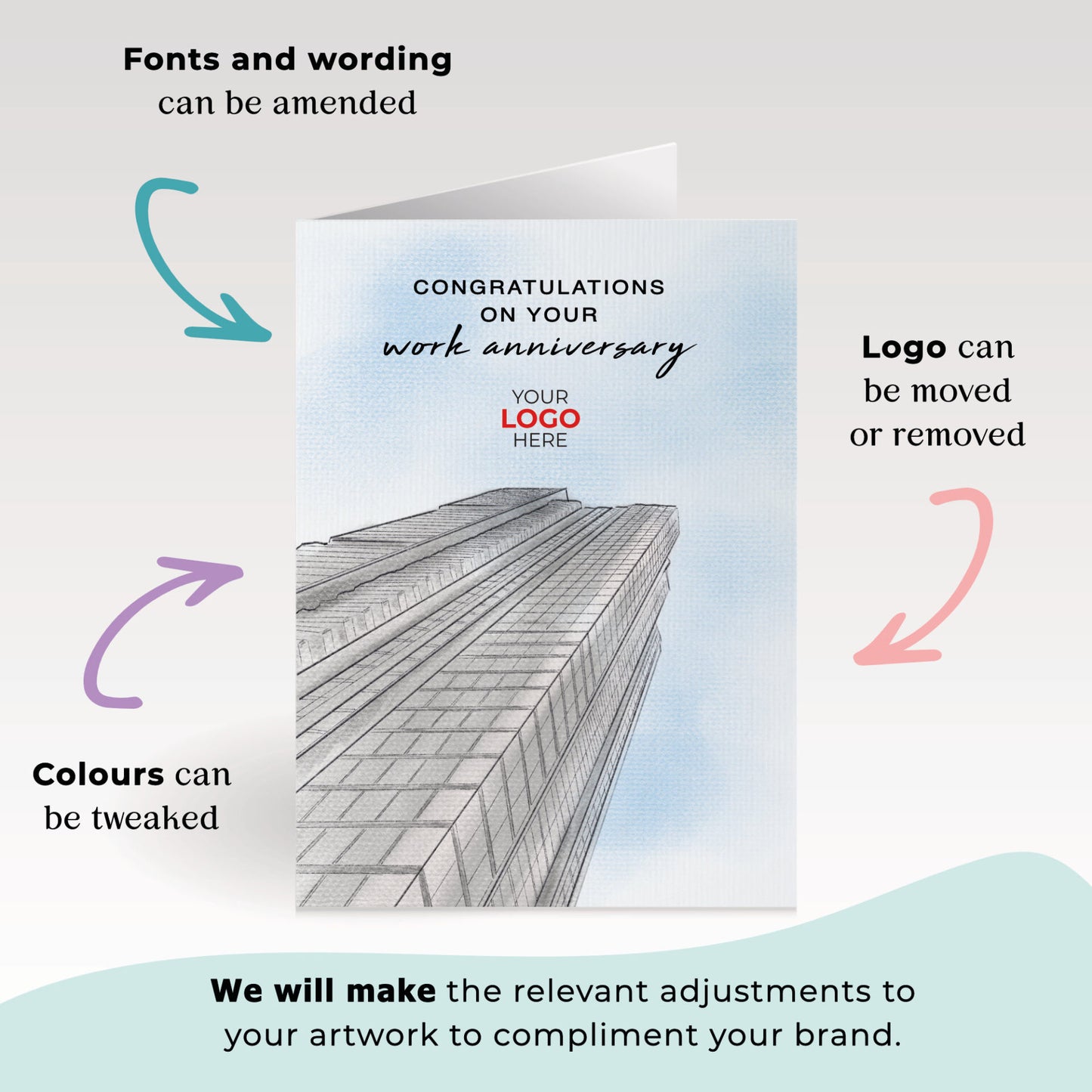 ‘High Rise Office’ Personalised Corporate Branded Anniversary Greeting Cards image 1