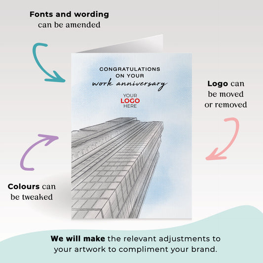 ‘High Rise Office’ Personalised Corporate Branded Anniversary Greeting Cards image 1
